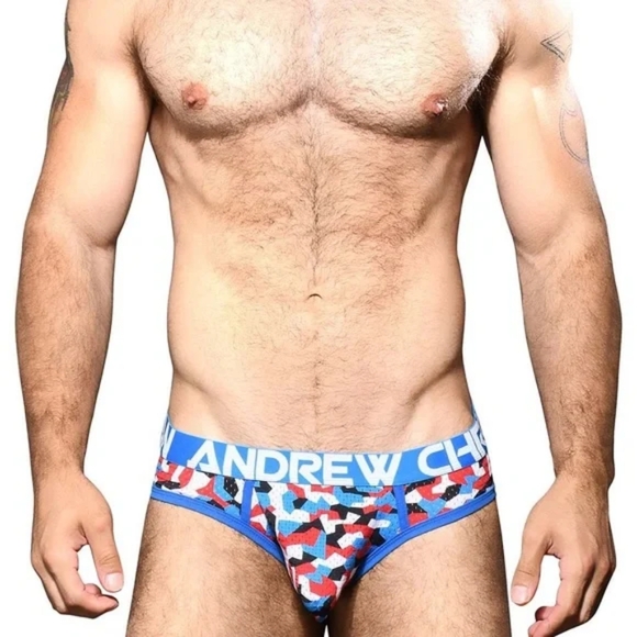 Andrew Christian Red White Blue Camo Mesh Briefs Size Large - Picture 1 of 7